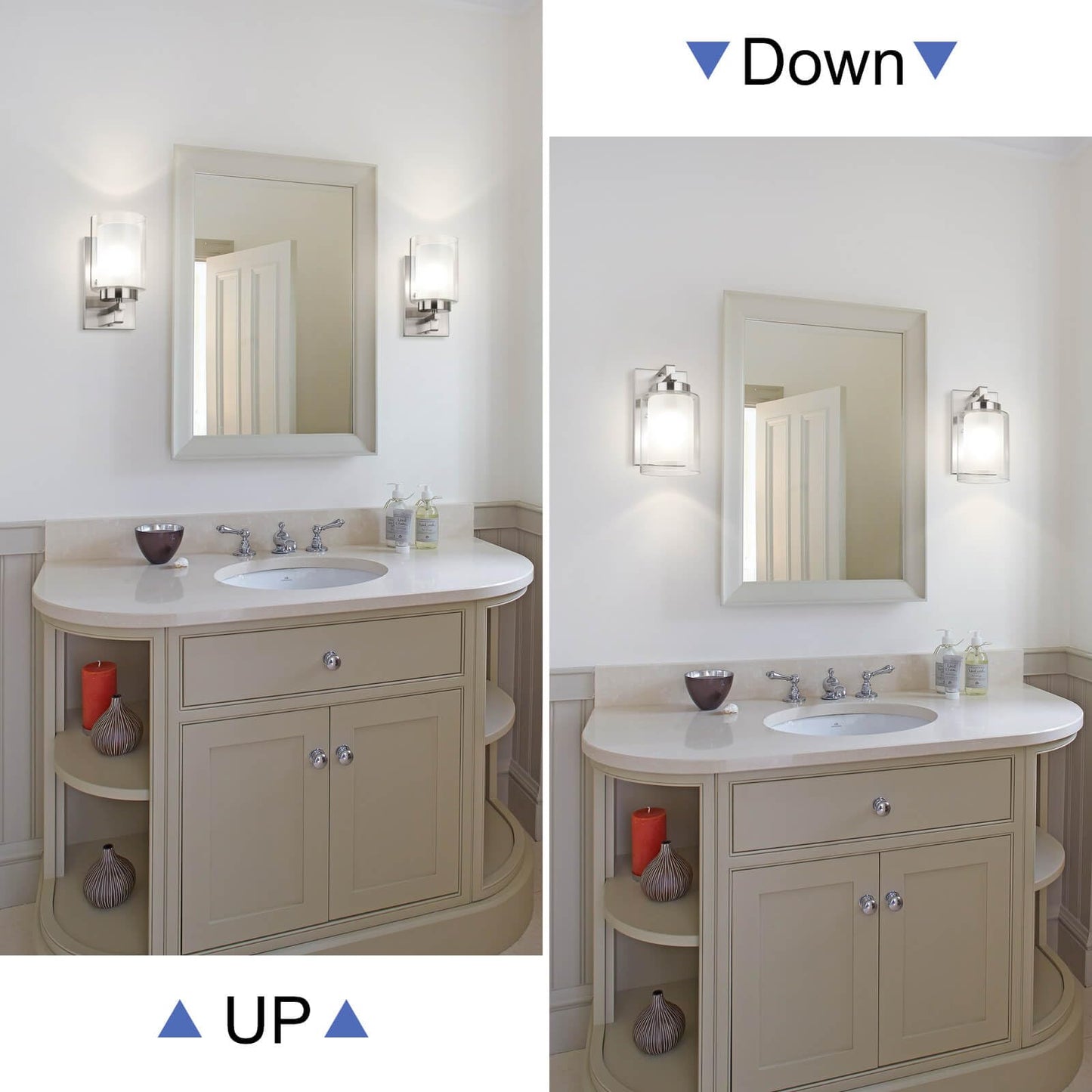 XiNBEi Lighting Wall Light 1 Light Bathroom Vanity Lighting with Dual Glass Shade in Brushed Nickel Indoor Modern Wall Mount Light Suitable
