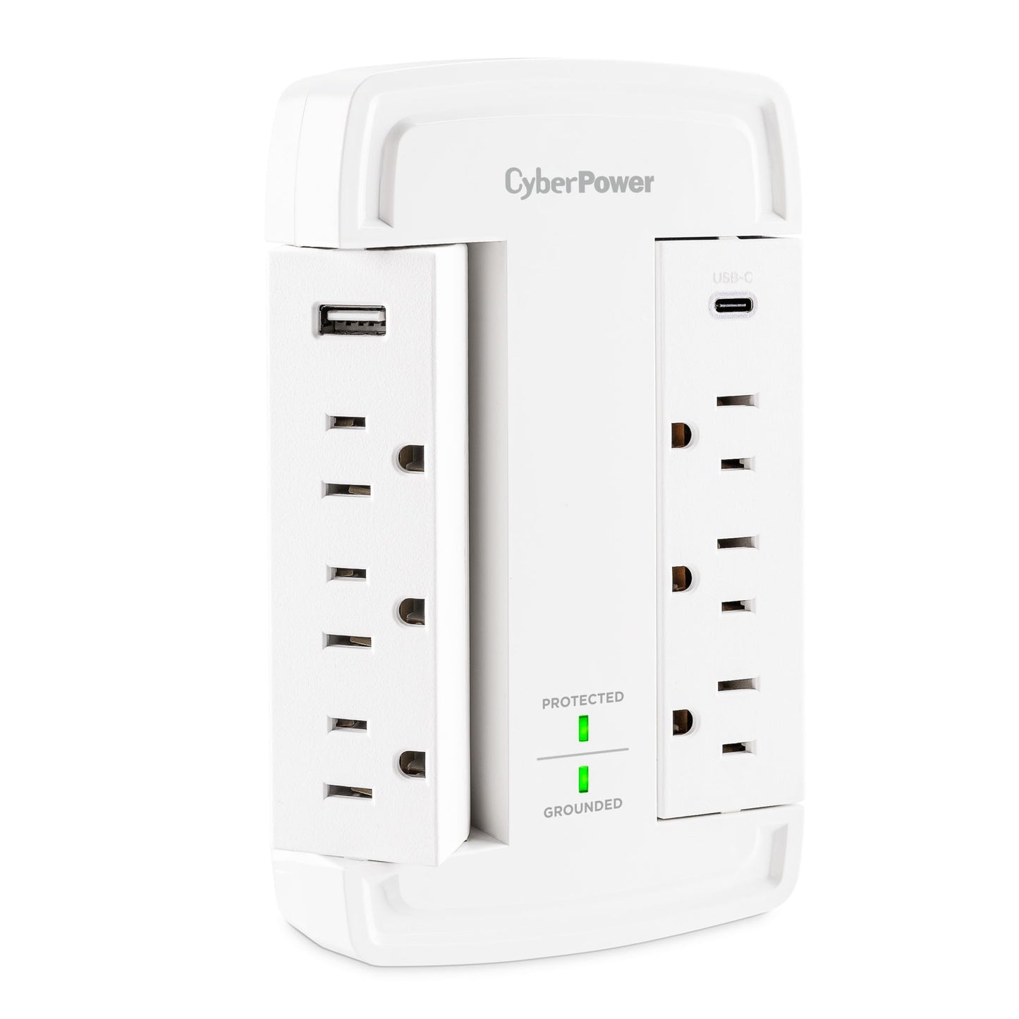 CyberPower CSP6WSUC Surge Protector, 6 Swivel Outlets, 2 USB Charging Ports, 2400J, Wall?Tap, Fast USB Charging, Home/Office