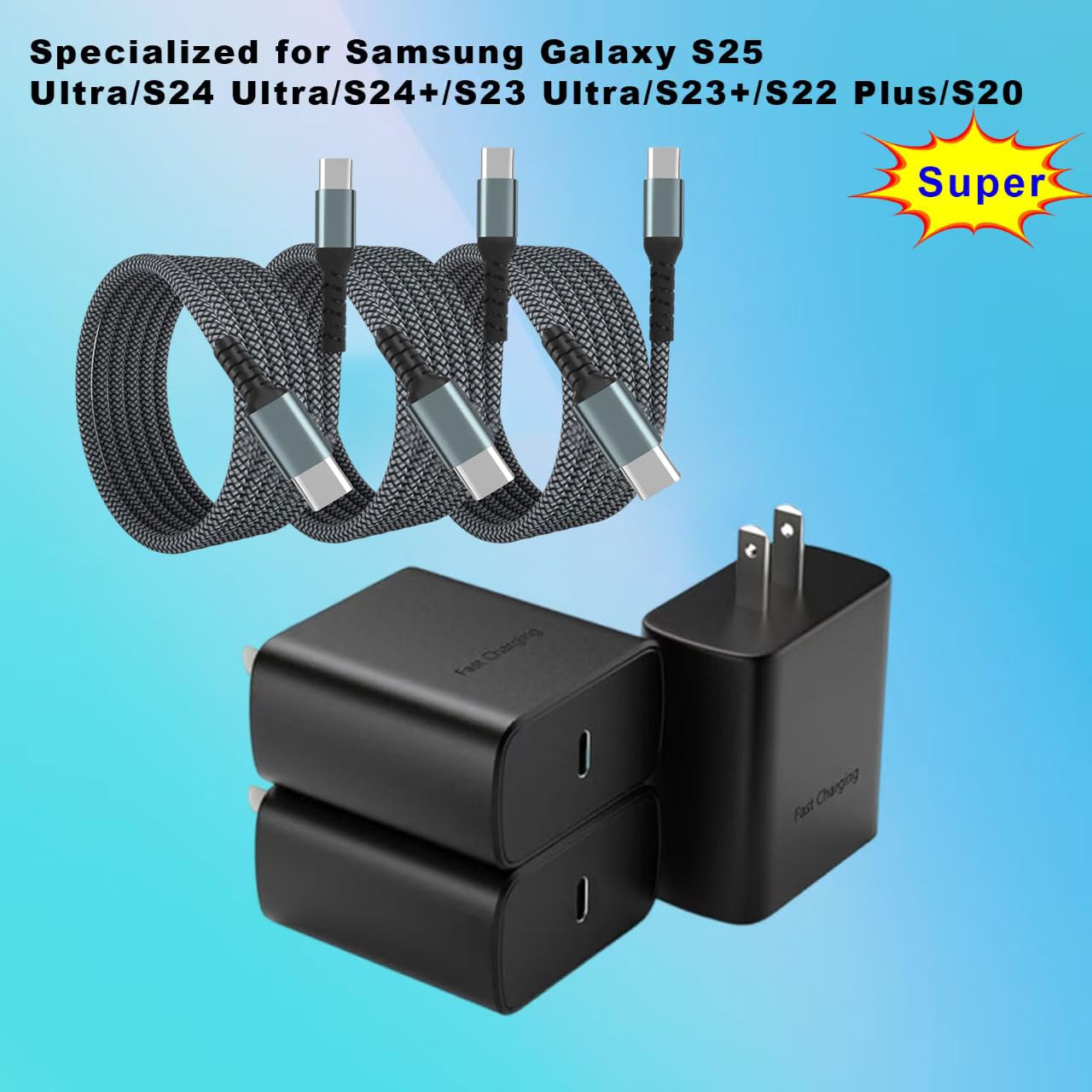 Super Type-C Charger Fast Charging Block?45 W USB C Fast Charger with Type-C Cables for S ansung Galaxy S25 Ultra/S24 Ultra/S24+/S23 Ultra/S23+/S22