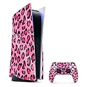 MightySkins Glossy Glitter Gaming Skin for PS5 / PlayStation 5 Bundle - Pink Leopard | Durable High-Gloss Glitter Finish | Easy to Apply and Change