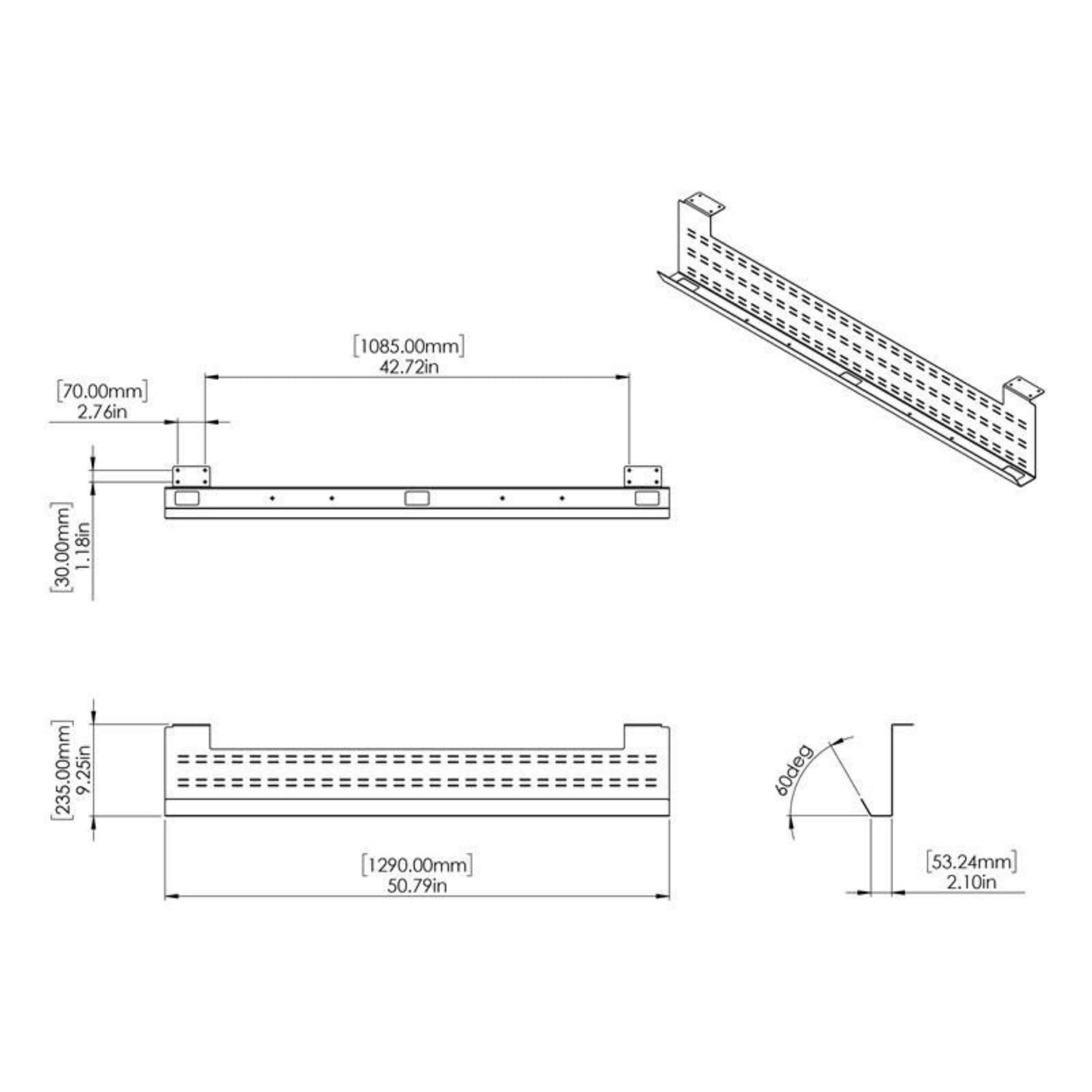 Stand Up Desk Store Under Desk Cable Management Tray Black Horizontal Computer Cord Raceway and Modesty Panel (White, 51")