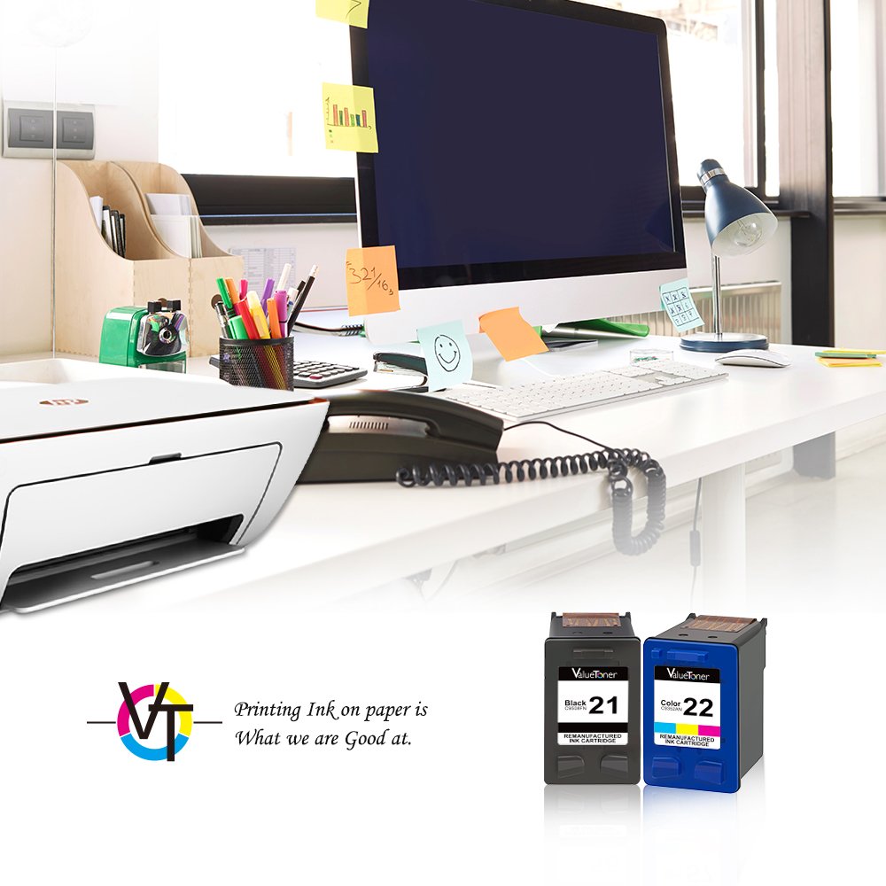 Valuetoner Remanufactured Ink Cartridge Replacement 2 Pack for HP 21 C9351AN & 22 C9352AN (1 Black + 1 Tri-Color) for HP DESKJET