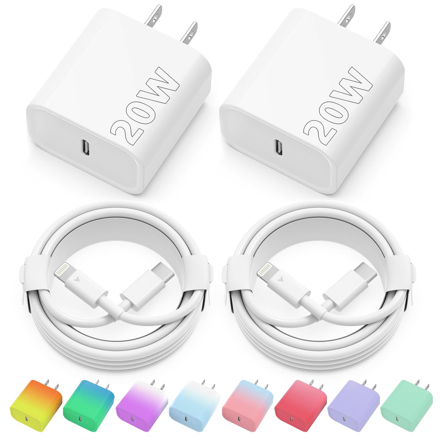iPhone Charger Fast Charging, 2 Pack 20W USB C Wall Charger Block with 2 Pack MFi Certified 6FT Type C to Lightning Cables for iPhone 14 13 12 11 Pro