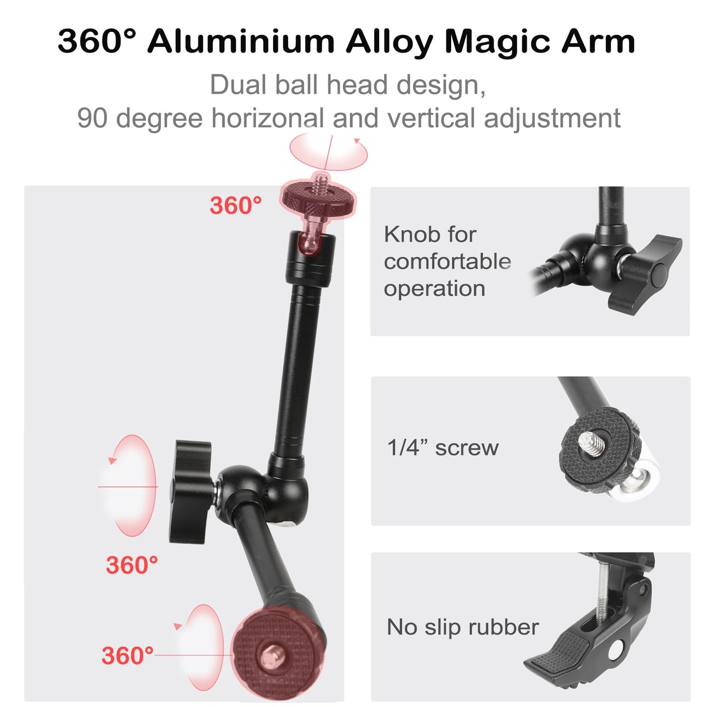 PellKing Magic Arm Clamp Kit, Camera Mount Articulating Friction Arm w 2 Pcs Super Clamp, w 1/4"-20 Screw and Thread Hole, for Camera, Light, Monitor