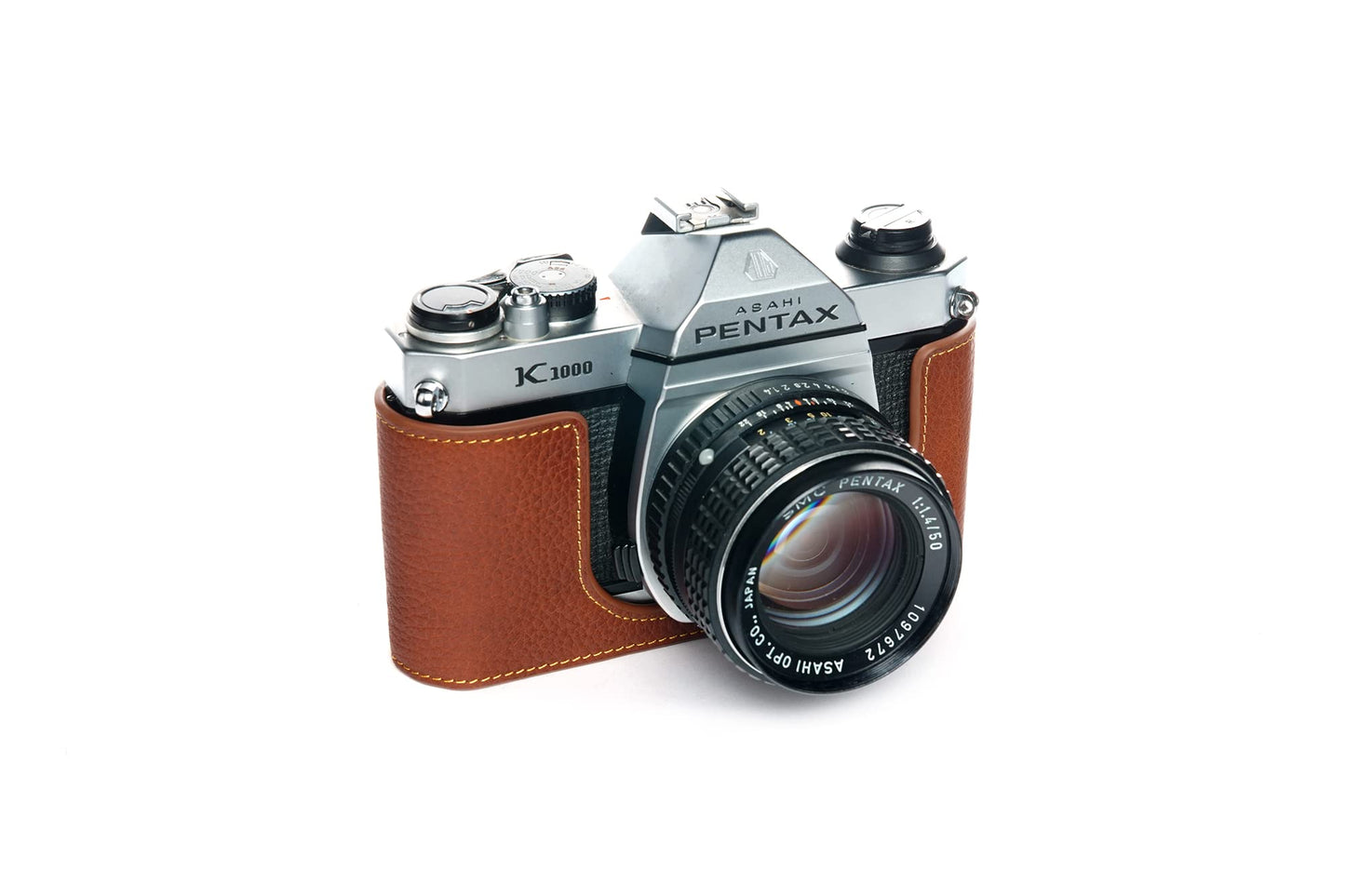 K1000 Case, BolinUS Handmade Genuine Real Leather Half Camera Case Bag Cover for Pentax Asahi K1000 Camera With Hand Strap (Brown)