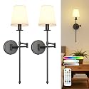 Joosenhouse Black Wireless Wall Sconces Set of 2, Battery Operated Wall Lights with Remote Control, 9 RGB Color Options, 24.8 inch Dimmable Wall