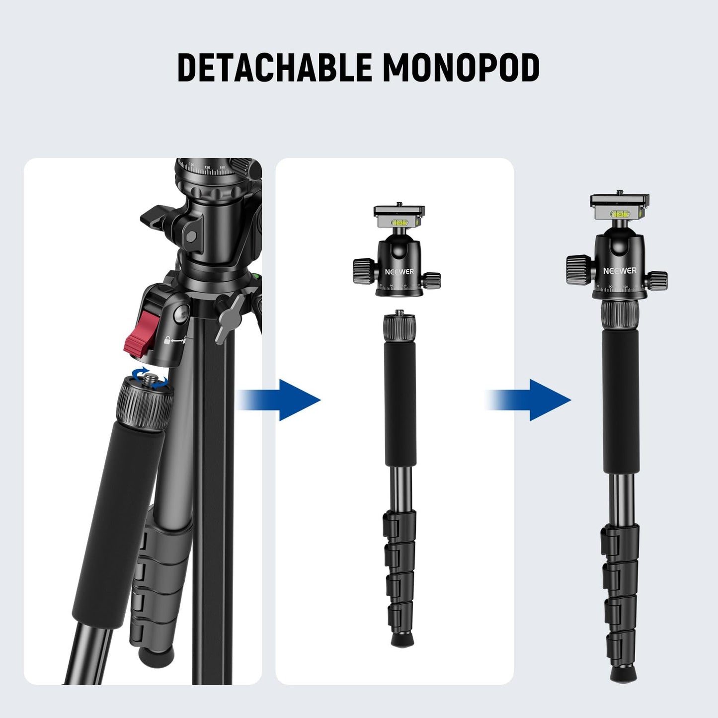 NEEWER Basics 64.5" Horizontal Overhead Tripod with Ball Head/Cell Phone Holder Compatible with iPhone Video Recording, Aluminum Travel Stand Camera