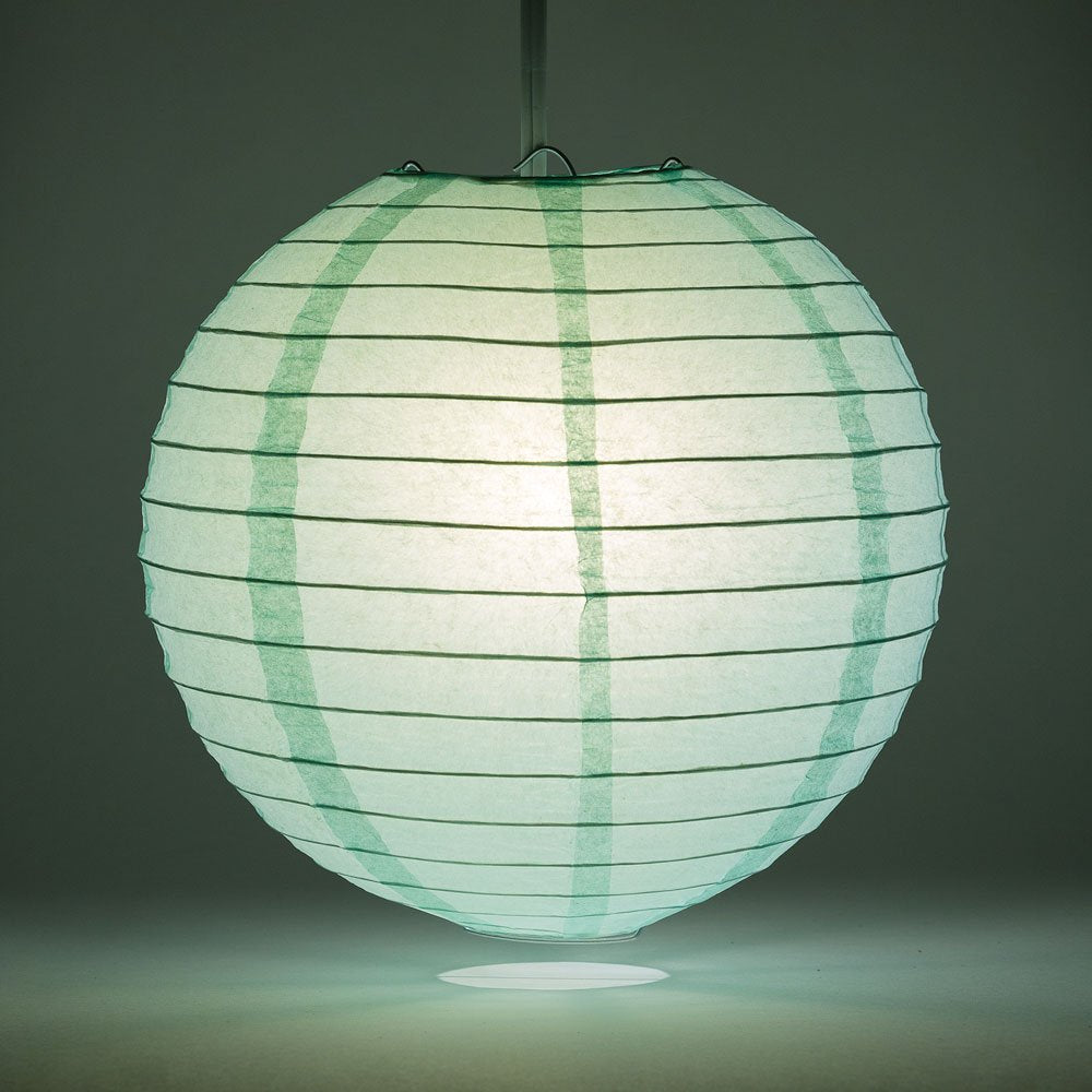 PaperLanternStore.com (5-Pack) 12 Inch Cool Mint Green Round Paper Lantern, Even Ribbing, Hanging Decoration