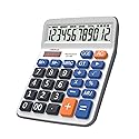 Desktop Calculator Large LCD Display 12 Digit Number Handheld Portable Pocket Basic Calculator with Big Soft Sensitive Button, Battery and Solar