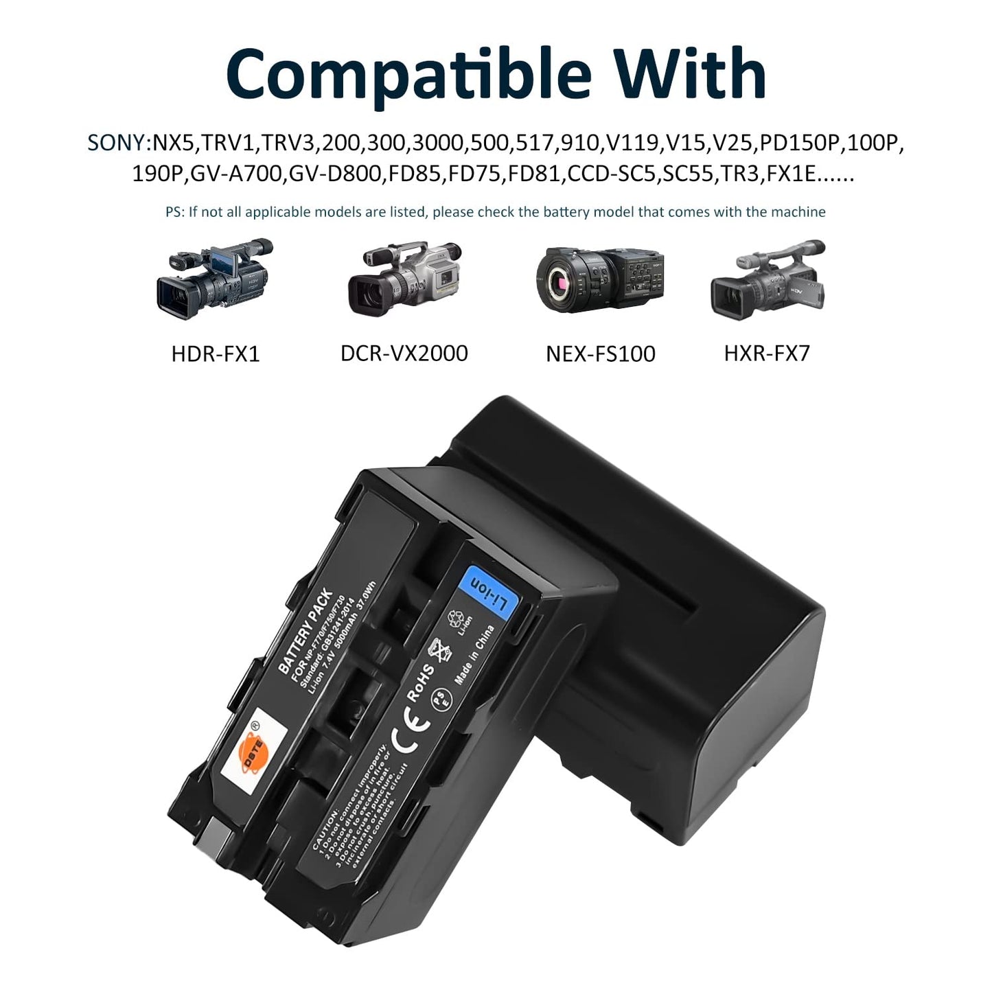DSTE 2pcs NP-F750 Battery + Rapid Dual Battery Charger Compatible with Sony CCD-TRV215 CCD-TR917 CCD-TR315 HDR-FX1000 HDR-FX7 HVR-V1U HVR-Z7U HVR-Z5U