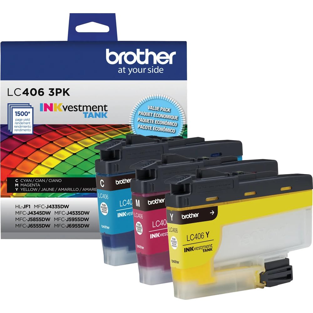 Brother Genuine LC406 3-Pack Color Standard Yield Ink Cartridges (Cyan, Magenta, Yellow) Bundle with Deco Essentials Printer eBook for MFC-J4335DW
