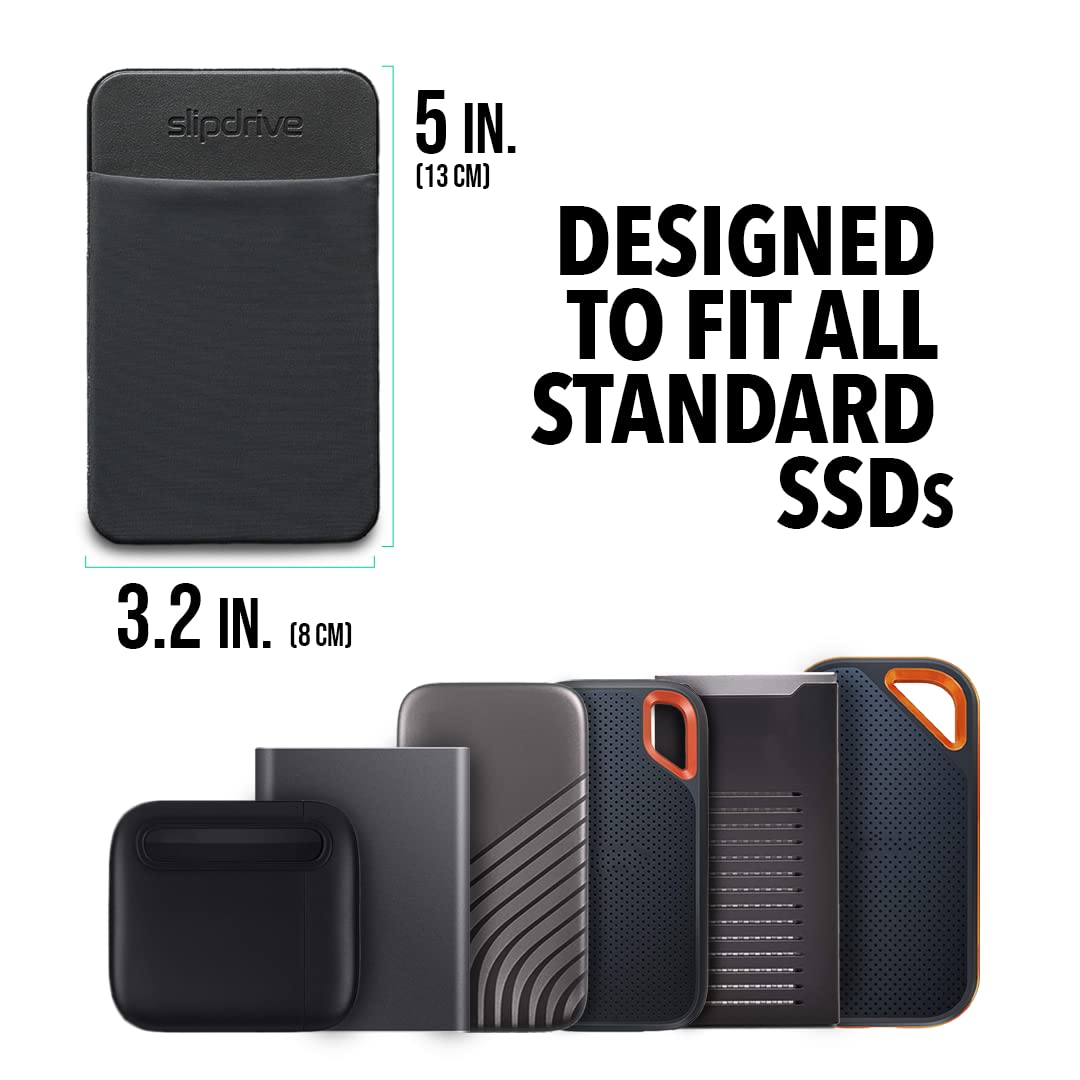 Slipdrive - Portable Hard Drive Sleeve for Laptop - SSD Solid State Drive - Reusable Adhesive - Stick on External Hard Drive Carrying Case - Pocket