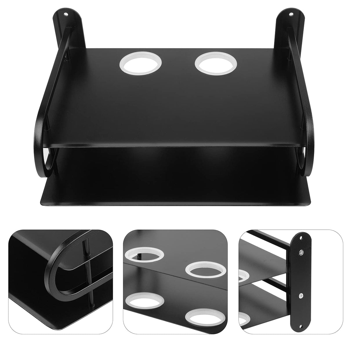 Z-Color Black Metal Double Wireless WiFi Router Storage Box/TV Set Box Shelf Wall Hanging Plug Board Bracket Cable Storage Organizer (Large)