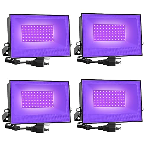 Onforu 4 Pack 38W LED Black Lights, Blacklight Flood Light with Plug, IP66 Waterproof, for Halloween Party, Glow in The Dark, Stage Lighting