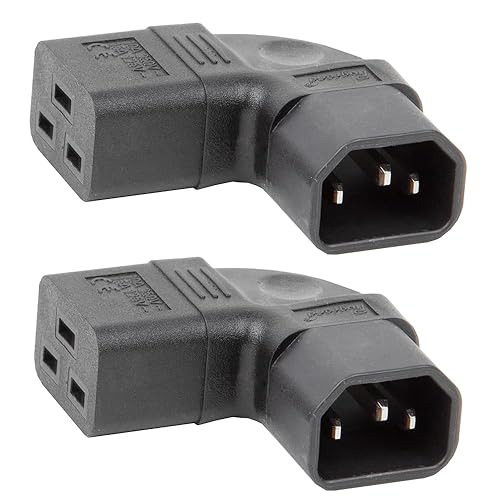 Tekit 2-Pack PDU UPS C14 to C19 Power Converters Travel Plug Adapter, IEC 320 C14 to Left Angle C19 3 Prong Adapter,Elbow Plug C14 to C19 Electrical…