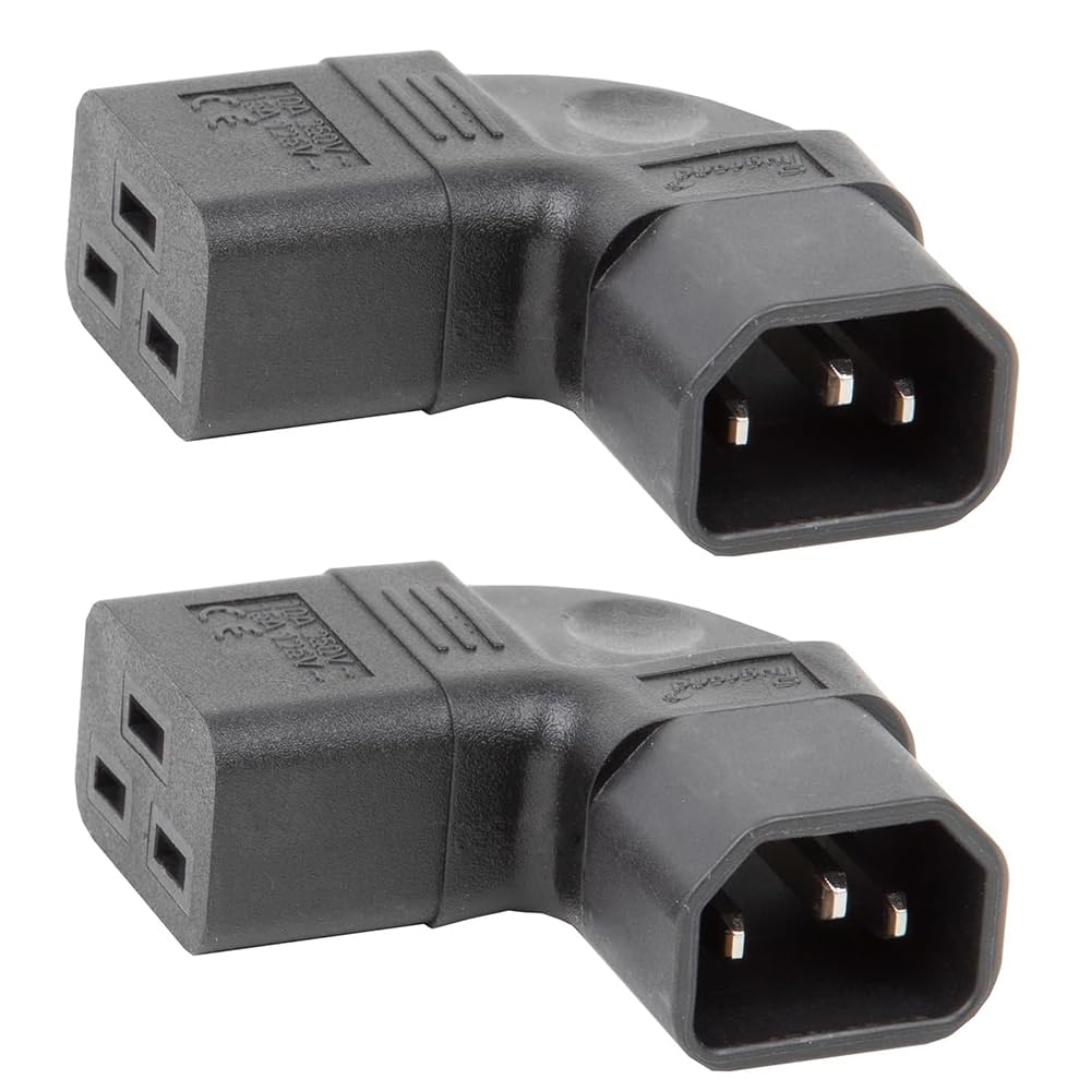 Tekit 2-Pack PDU UPS C14 to C19 Power Converters Travel Plug Adapter, IEC 320 C14 to Left Angle C19 3 Prong Adapter,Elbow Plug C14 to C19 Electrical…