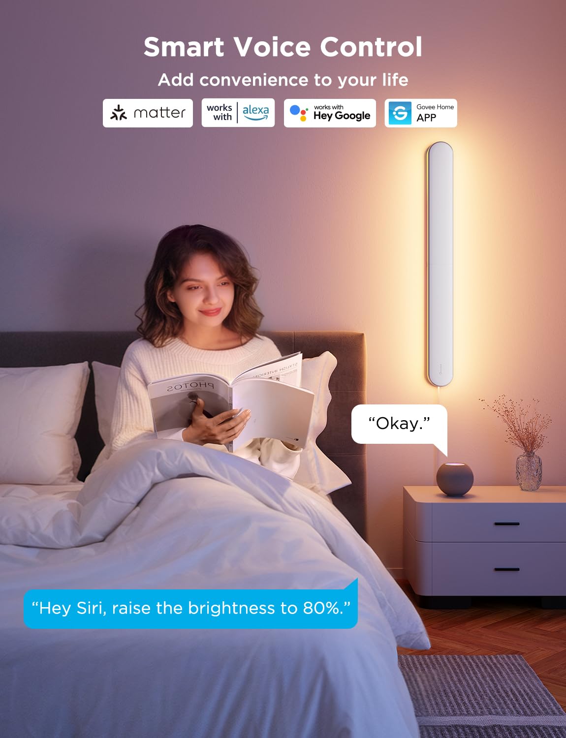 Govee Wall Sconce, Smart RGBIC Wall Lights, Works with Matter & Alexa, Music Sync, Wall Mount Light Plug in, Color Changing, Modern Room Light