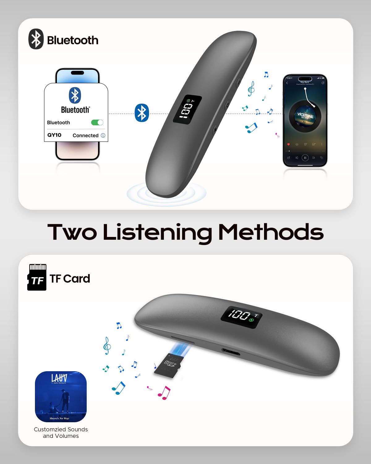 ByteWave Bone Conduction Under Pillow Sleep Speaker, Ultra-Thin Wireless Bluetooth 5.3 Mini Pillow Speaker with Auto-Off,LED Display,TF Card, Private
