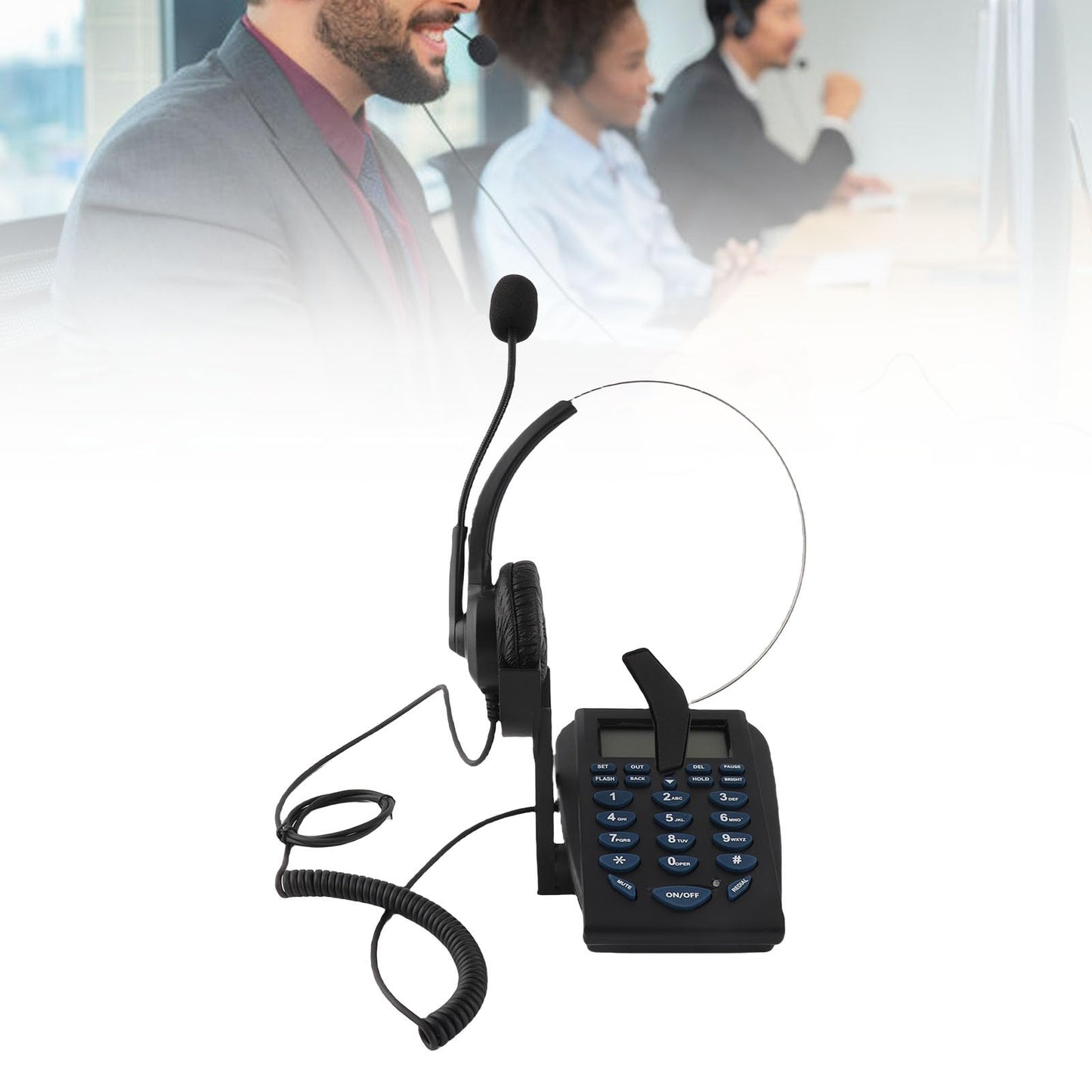 Multifunctional Call Center Telephone, Call Center Corded Telephone with Mute&REDIAL - Call Center Corded Headset Telephone for Business Office