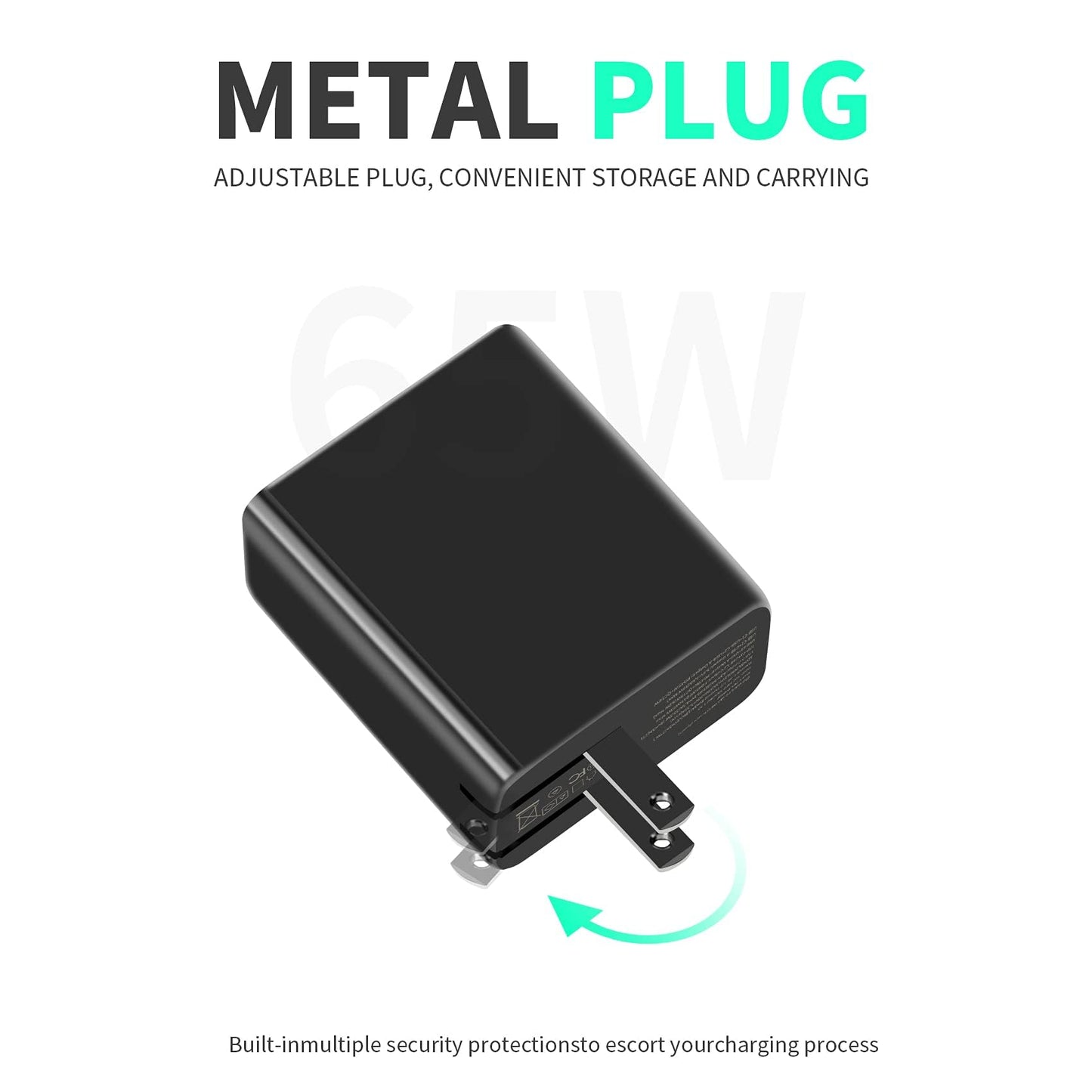 USB C Charger 65W 3 Port Foldable Type C Wall Charger, Fast PD GaN Charger for iPhone 13 Pro Max/13 Pro/13/13 Mini, MacBook Pro, iPad Pro, Switch