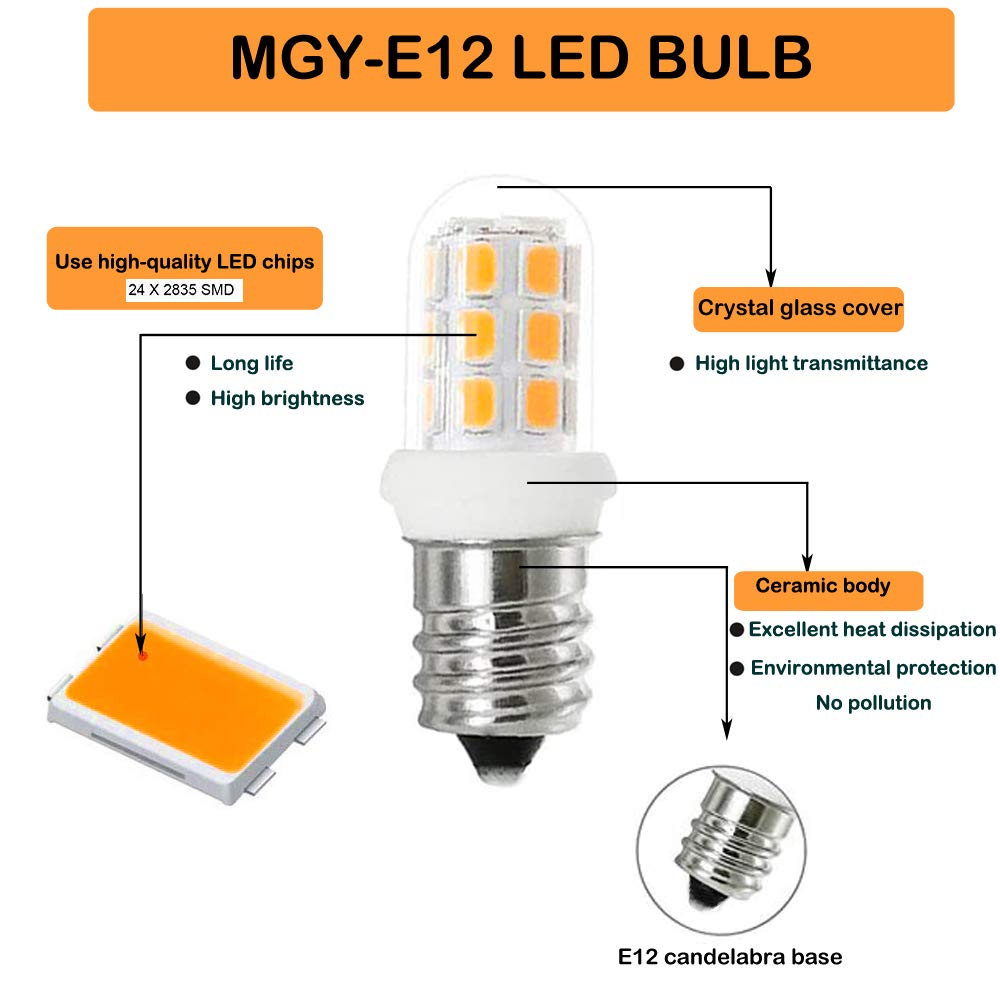 G MGY OLED E12 LED Bulbs Replacement for 15W Himalayan Salt Lamps, Chandeliers, Night Light Bulbs, E12 Candelabra Base, C7 Replacement Bulbs, Warm