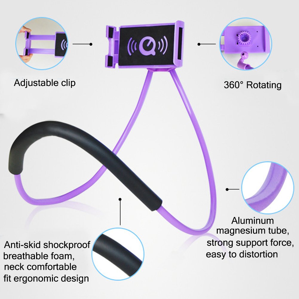 Lazy Cell Phone Holder - Universal Phone Holder to Wear Around Neck Lazy Bracket Free Rotating Smart Mobile Phone Mount Stand