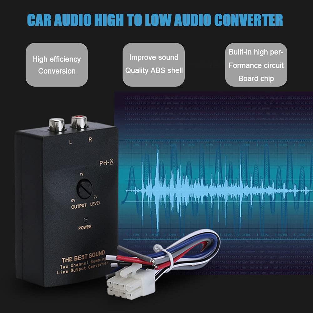 QLZDGH Car High to Low 2 Channel Line Output Converter RCA Car Line Converter Output Adapter Black