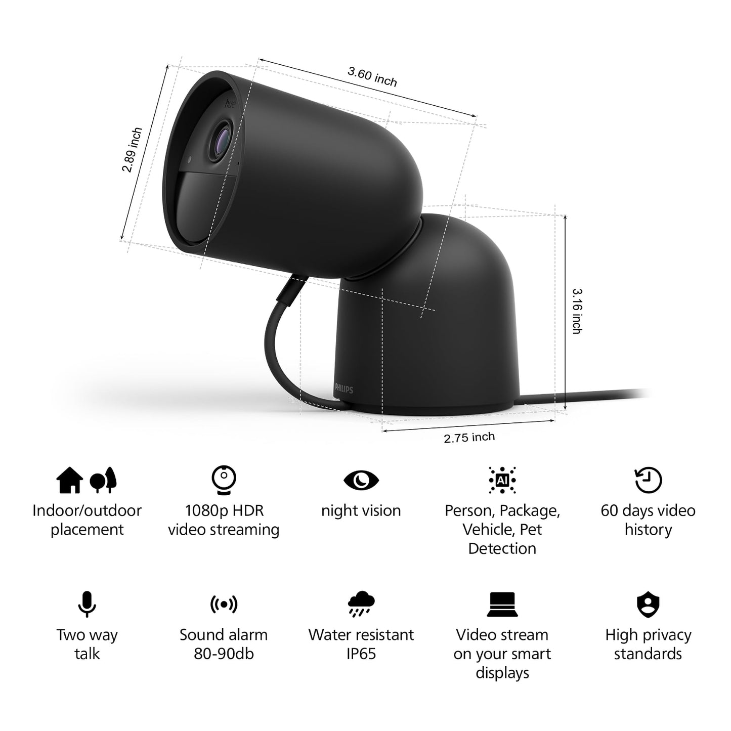Philips Hue Secure Desktop Camera, 1080P Video Resolution, Notifications, Two-Way Audio, Seamless Integration, Compact Desktop Stand, Black, Free