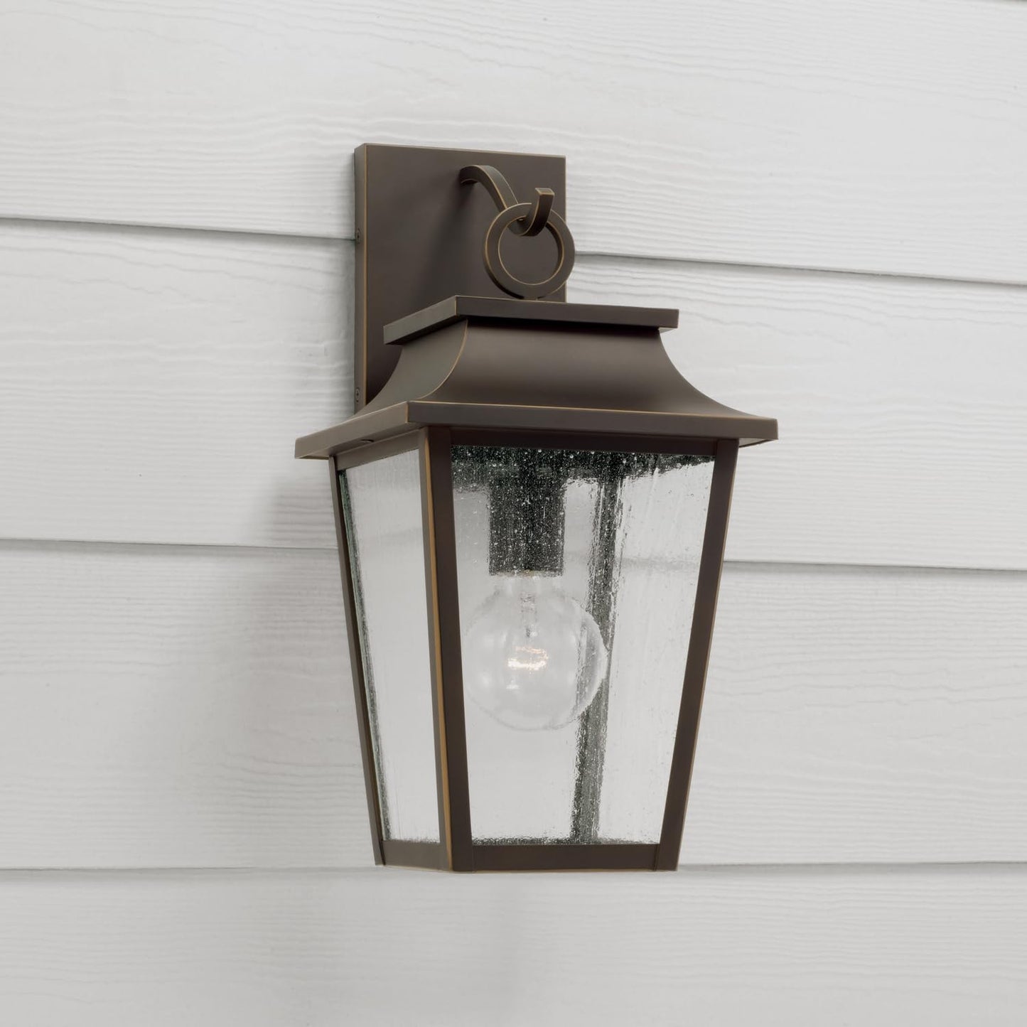 Capital Lighting 953311OZ Chandler Transitional Antiqued Glass Outdoor Wall Lantern, 1-Light 100 Watt, 16" H x 8" W, Oiled Bronze