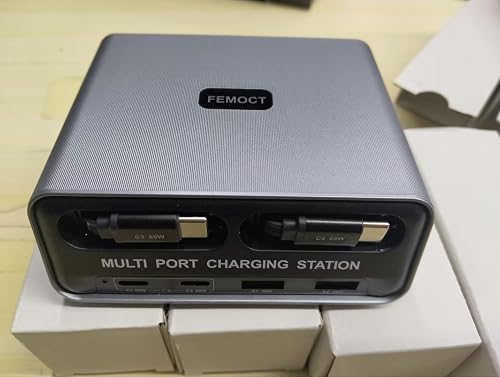 6-in-1 Retractable USB C Charger, 100W GaN Desktop Charging Station for Multiple Devices, Dual 2.3ft Built-in Cables, PD 65W Fast Usbc Charger