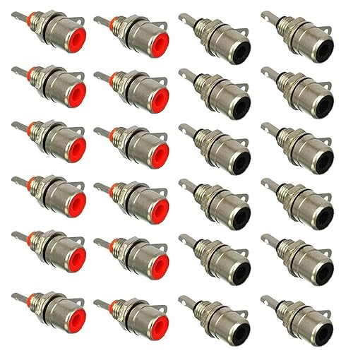 bnafes RCA Female Socket Connector, Chassis Panel Mount Adapter for Amplifier Audio Terminal RCA Plug (24-Pack)