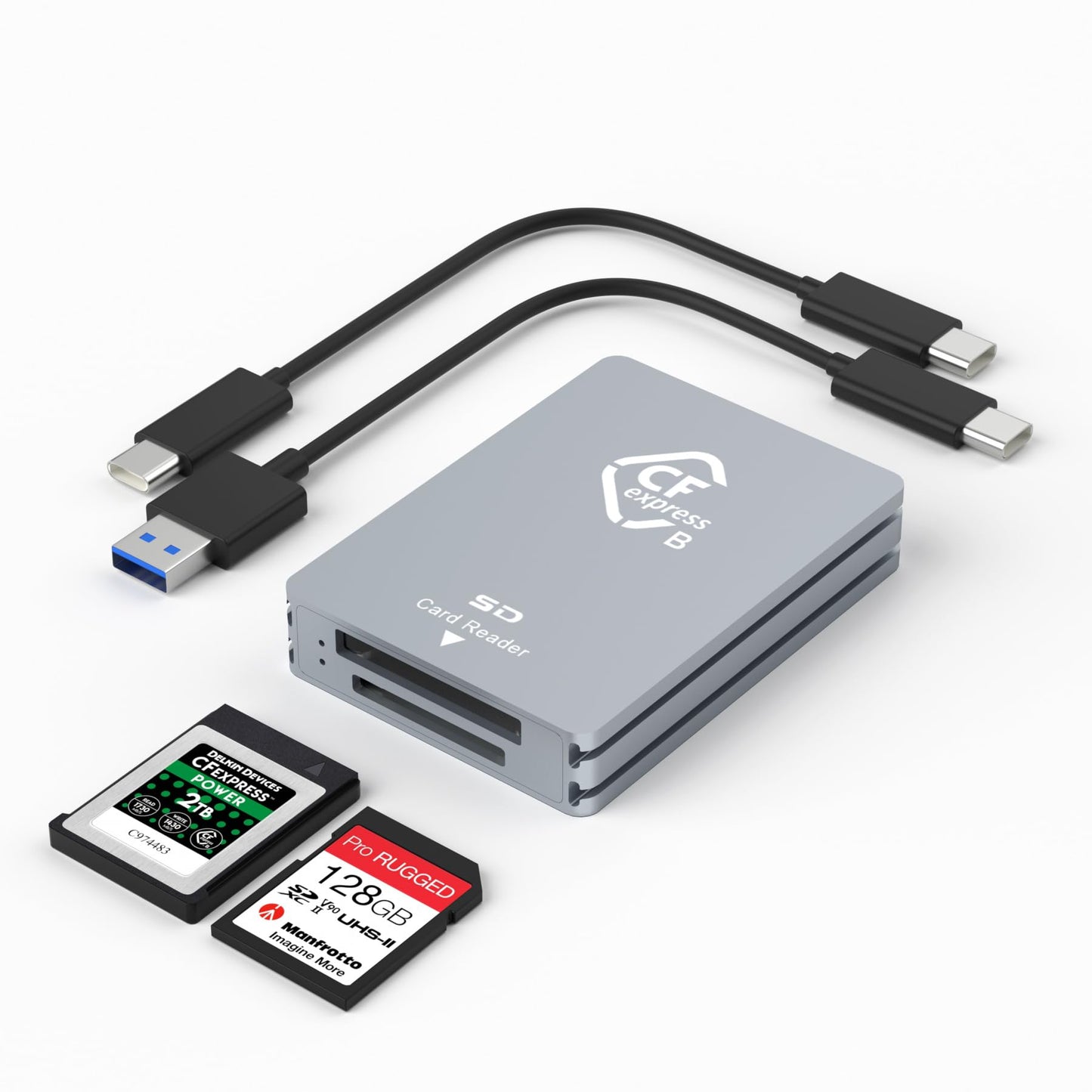 CFexpress Type B/SD Dual Slot Card Reader - USB C 3.2 Gen 2 10Gpbs, Compatible with SD Memory Card, Aluminum Adapter with USB C to USB A Cable