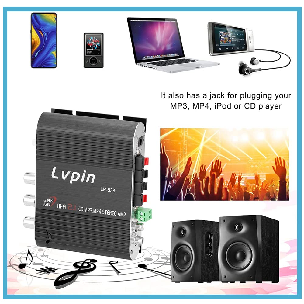 SaiDian 1Pcs HiFi Audio Amplifier Surround Sound Audio Aeceiver Lvpin 838 for Car Home Subwoofer