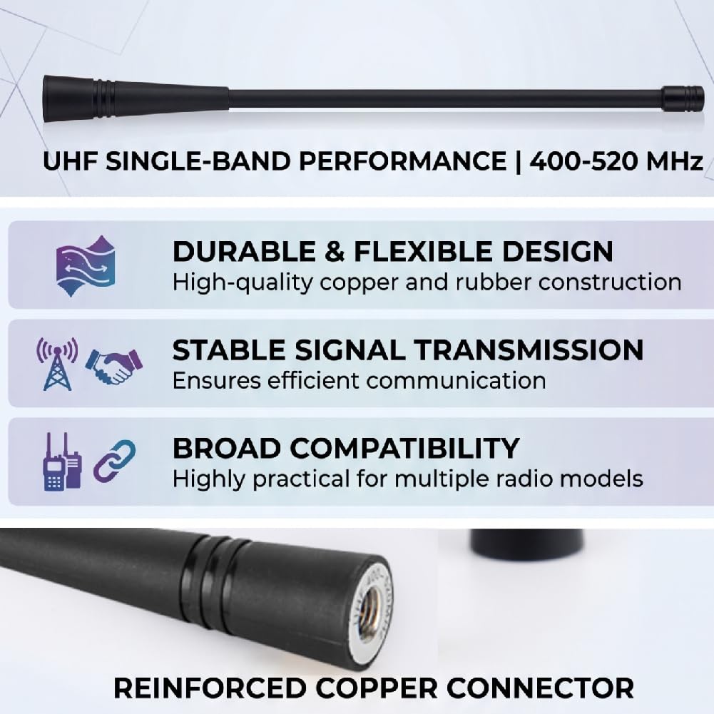 ASHATA SMA Male UHF Soft Rubber Antenna for 2 Way Radio Walkie Talkie 400-520MHz Frequency, Single Band With Stable Information