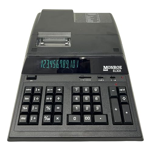 Monroe 8130X Heavy-Duty 12-Digit Printing Calculator, Enclosed Paper Roll, Fluorescent Display, Office Machine for Accounting and Purchasing