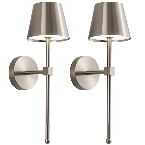 KDG Wireless Wall Sconces Set of 2, Small Cordless 5200mAh Rechargeable Battery LED Wall Lamps, Stepless Dimming Lightings for Wall Painting, Living