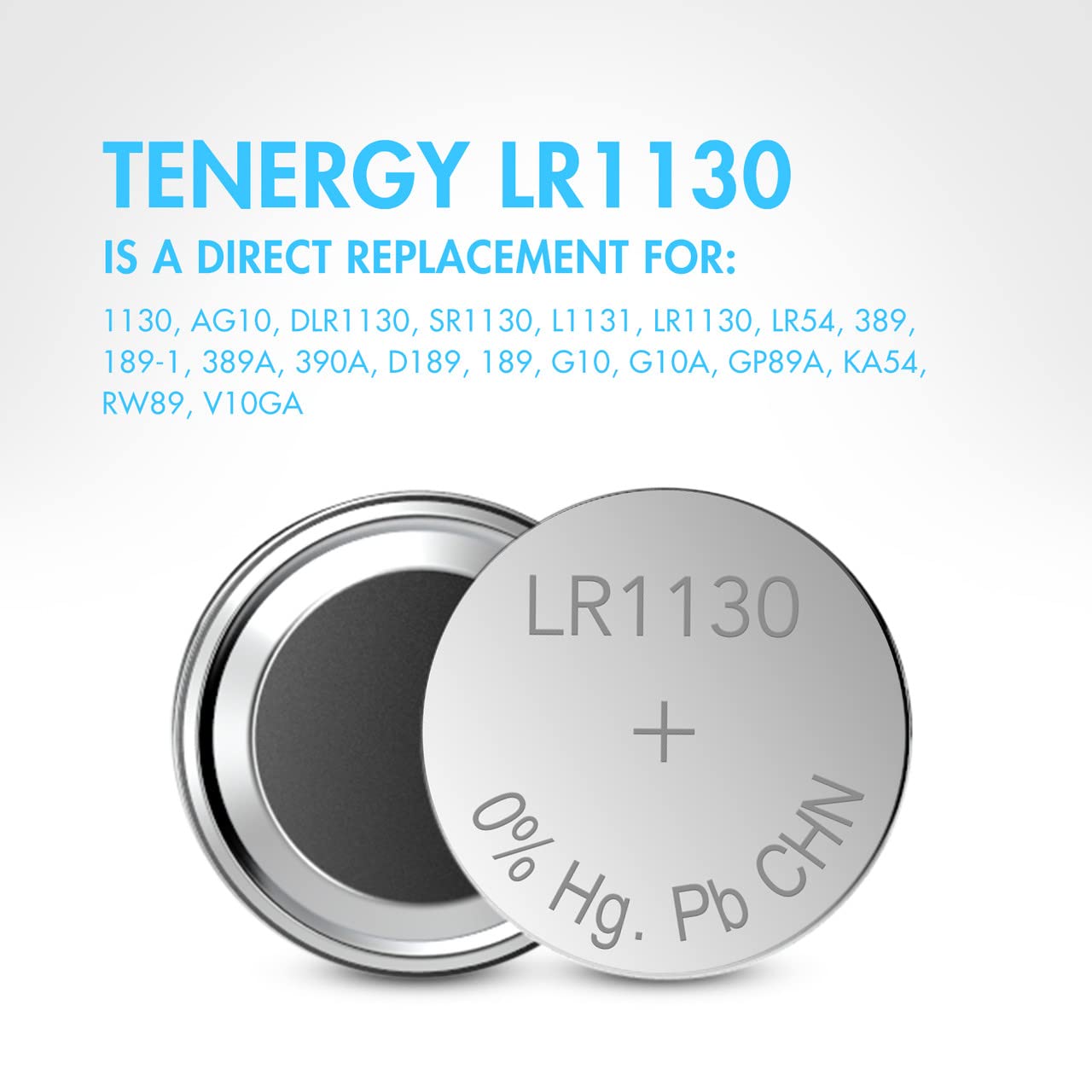 Tenergy AG10 LR1130 Button Cell Batteries, 1.5V AG10 Battery for Watches, Calculators, Lasers, and More, 10 Count