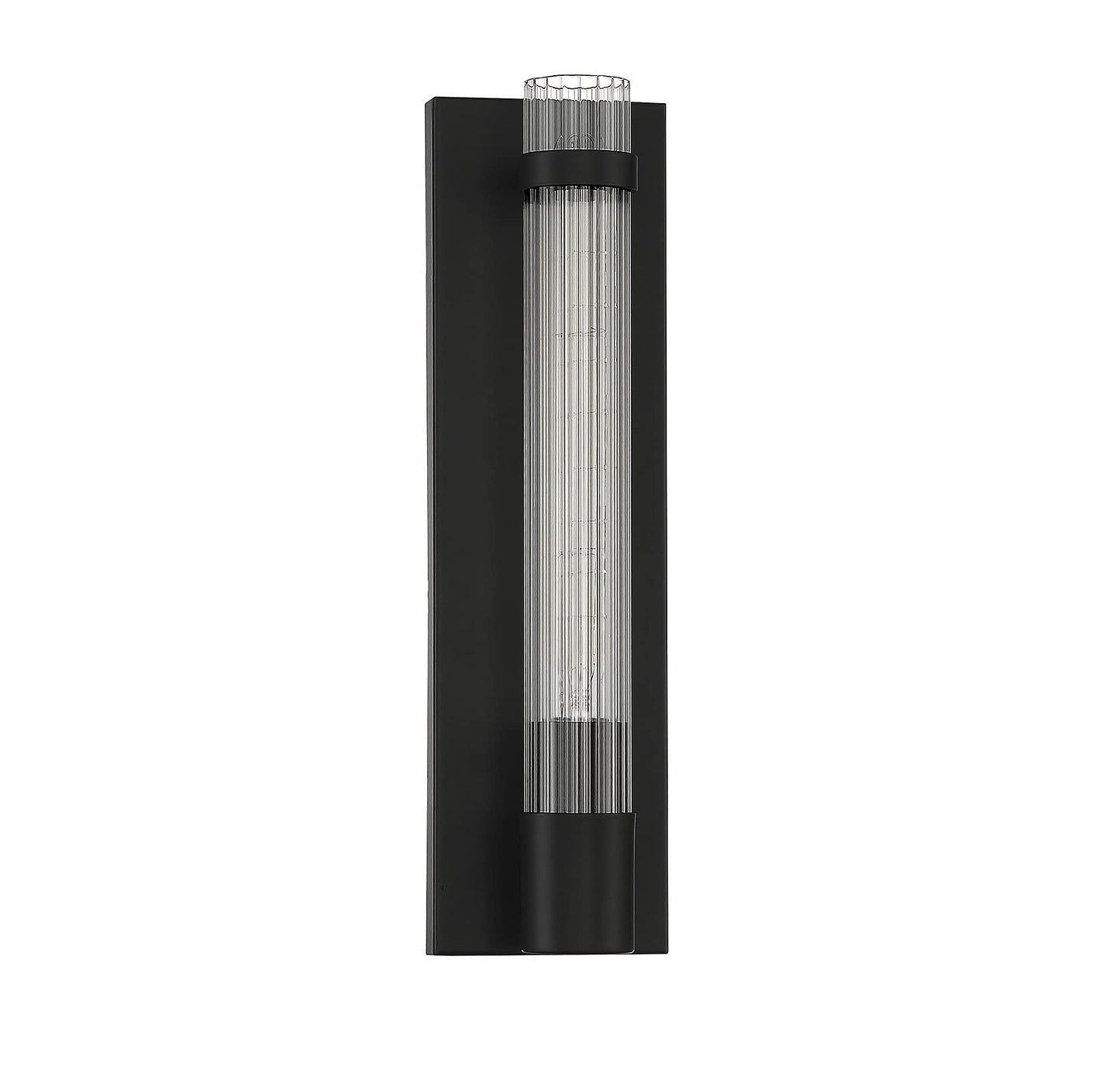 Savoy House 9-996-1-89 Willmar Industrial Modern Clear Ribbed Glass Rectangular Wall Sconce, 1-Light 60 Watt, 16" H x 5" W, Matte Black