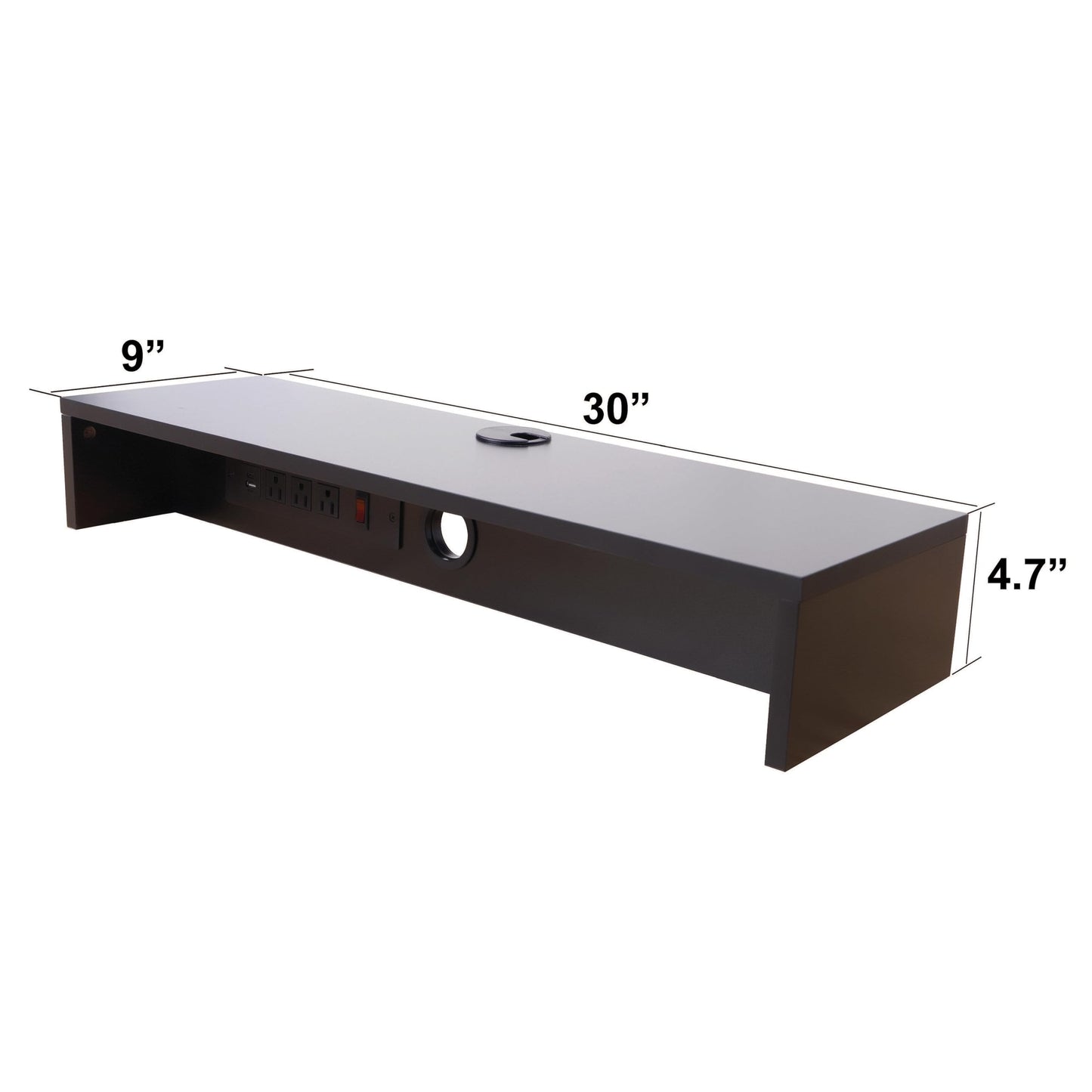 Rocelco 30" Dual Monitor Stand with AC Outlets and USB Power/Charging Strip - Wood Laptop TV PC Riser Shelf with Keyboard Mouse Storage and Cable