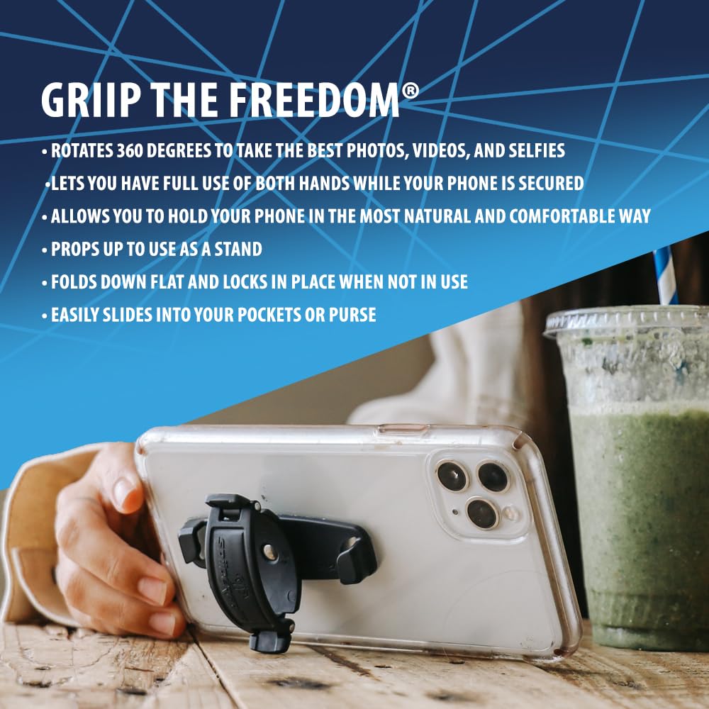 Mint Bucket Brands SpiiderGriip 360 Rotating Phone Grip - Flat-Fold Kickstand & Secure Strap - Works with iPhone, Android, Tablets & Cases