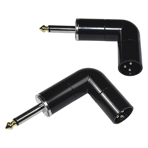 HQRP 2-Pack 3-Pin XLR Male to 1/4" / 6.35 mm Male TS Angle Adapter with 4 Adjustable Angle Positions Right Left and 90 Degree Compatible with Mixers