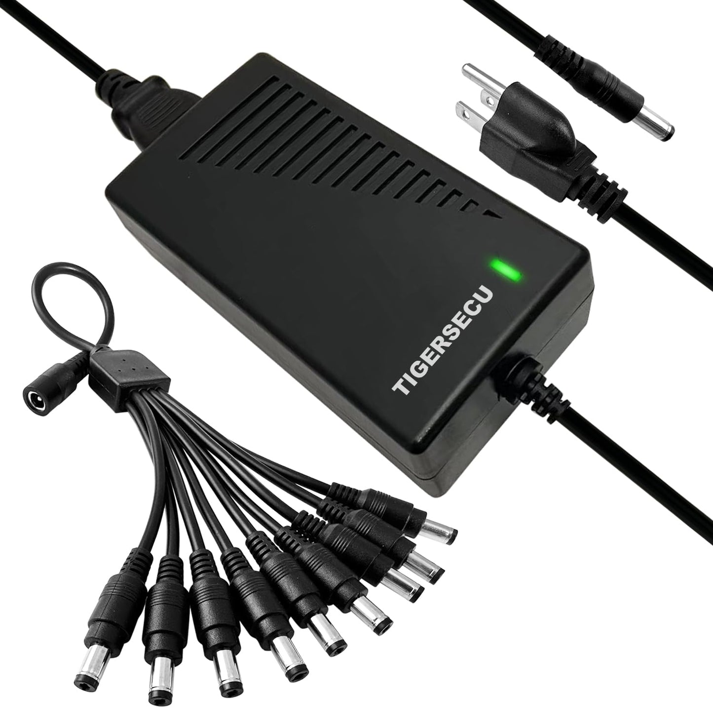 TIGERSECU Security Camera Power Adapter with 9-Way Power Splitter, 12V 5A 100V-240V 2.1x5.5mm Power Supply, Compatible with Lorex, Samsung, Q-See