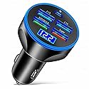 Full PD 30W Multi Port USB C Car Charger Adapter 5 in 1 with Voltage Display, PD4.0/QC4.0/PPS/AFC Super Fast Charging Cigarette Lighter Adapter