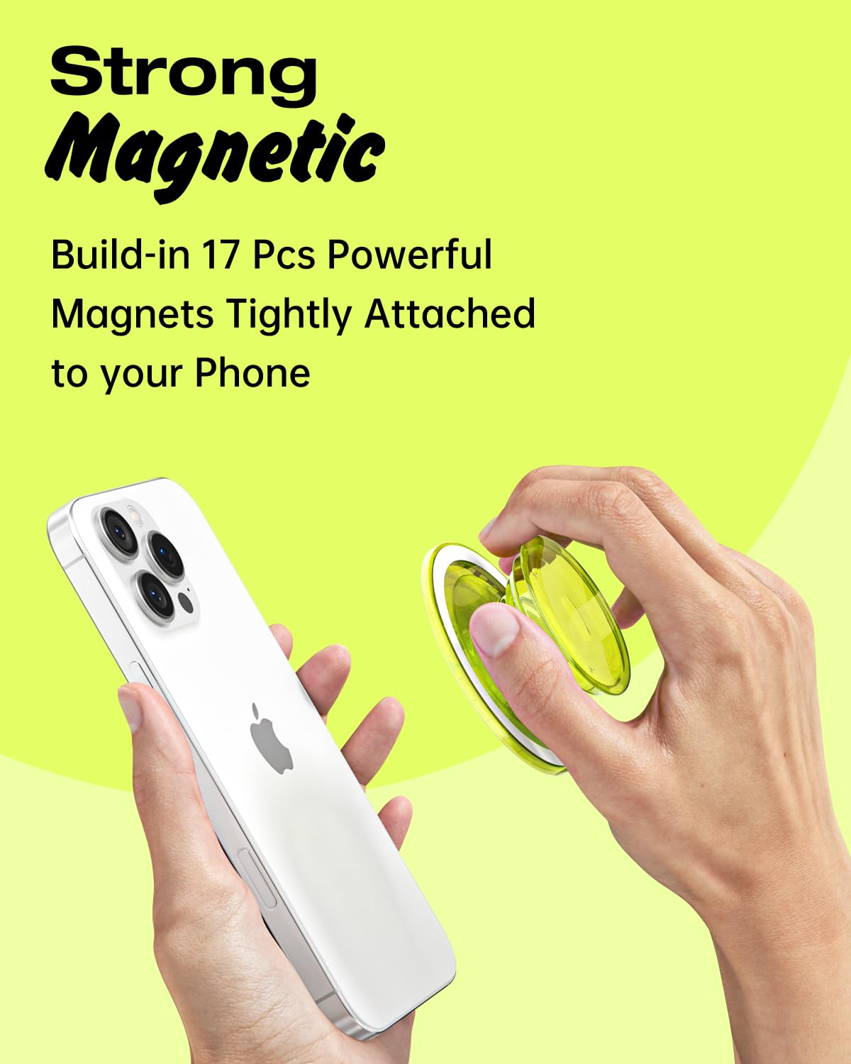 Svanove Magnetic Phone Grip Compatible with Magsafe, Mag Safe Translucent Clear Grip Collapsible Kickstand for iPhone Samsung Pixel, Cute Transparent