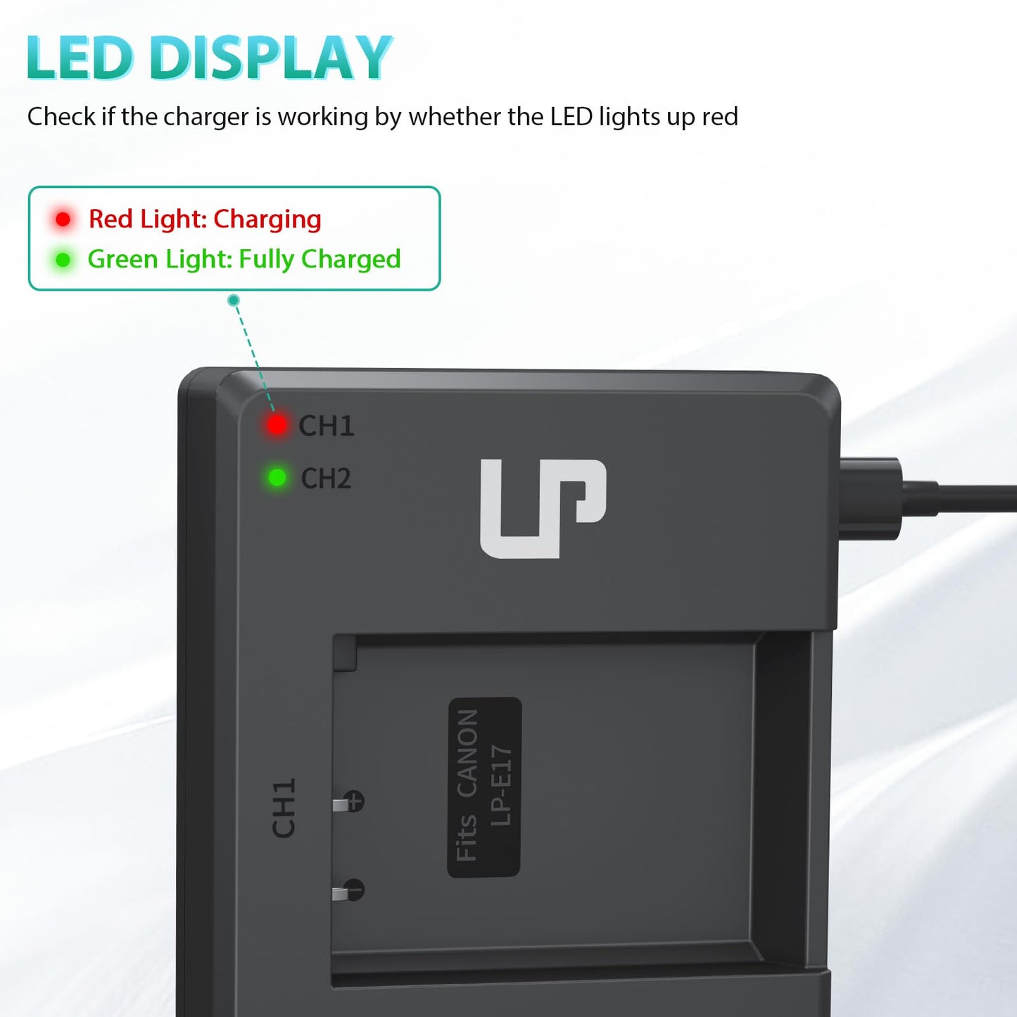 LP LP-E17 Battery Charger Pack, Compatible with Canon EOS R8, R10, R50, RP, Rebel T6i, T7i, T8i, T6s, SL2, SL3, EOS 77D, 200D, 750D, 760D, 800D