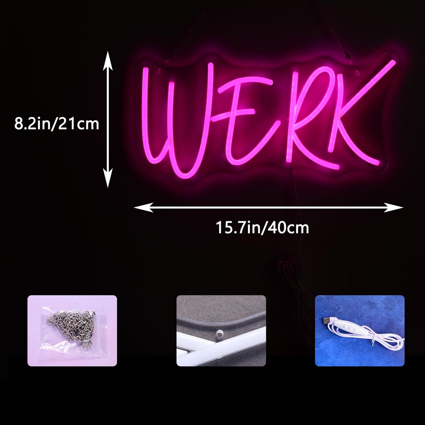 Werk Word LED Neon Pink Light Sign Werk Neon Signs “15.7x8.2 ” Acrylic LED USB/Switch for Man Cave Beer Pub Bar Financial Company Wall Decoration