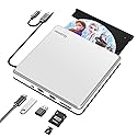 Guamar External CD Drive for Mac: Portable DVD Burner Player for Laptop PC Windows 11 with SD/TF Slot 2 USB Ports - USB-C Superdrive for Apple MacBook