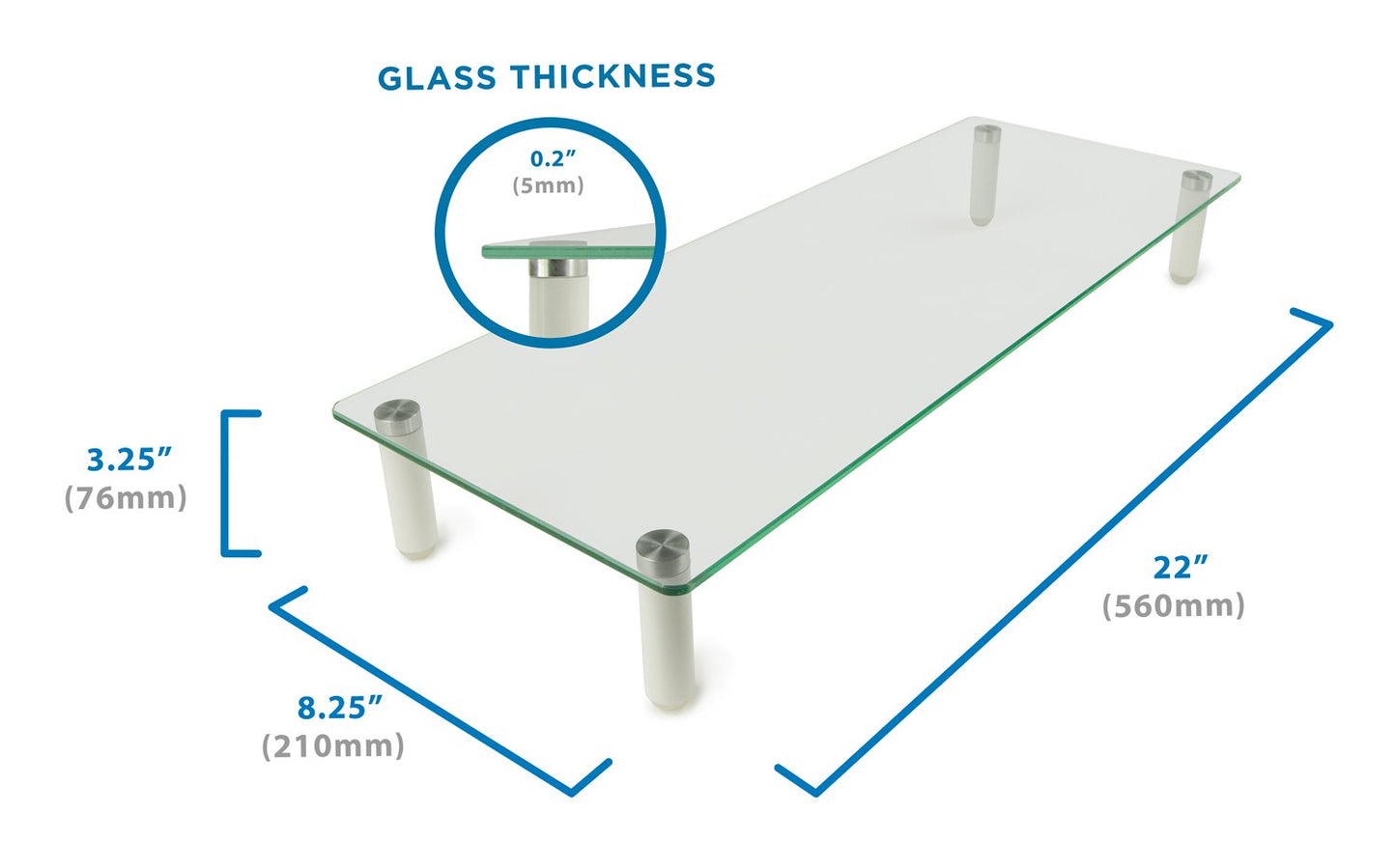 Mount-It! Glass Desktop Monitor Stand Riser | Raised Laptop Stand Organizer | 22 Inches Wide Clear Tempered Glass | Computer Screen TV and Office Desk