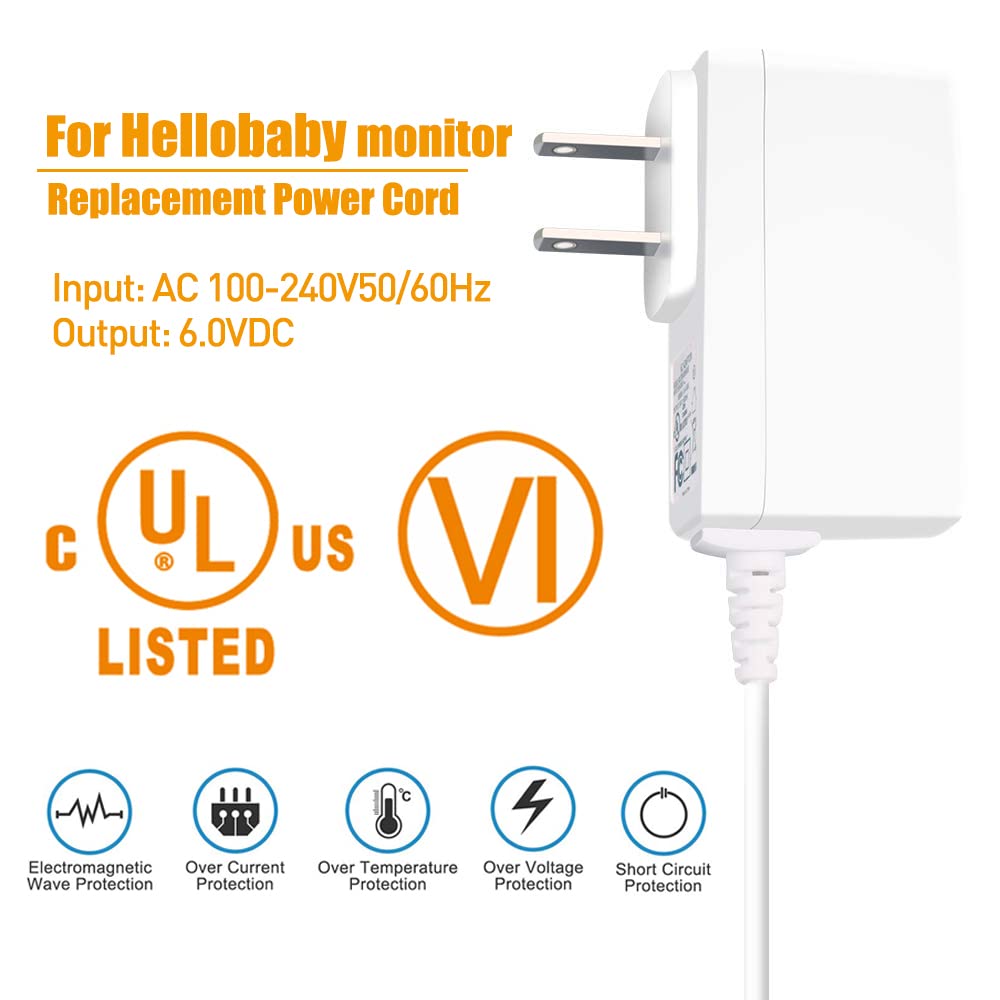 6V Power Charger Cord for HelloBaby HB32 HB28 H24 HB32RX RJ-AS060600U003, DXR-5 Breg D0660 Baby Monitor Charger, GPX PC308B PC332B PC108B PC800…