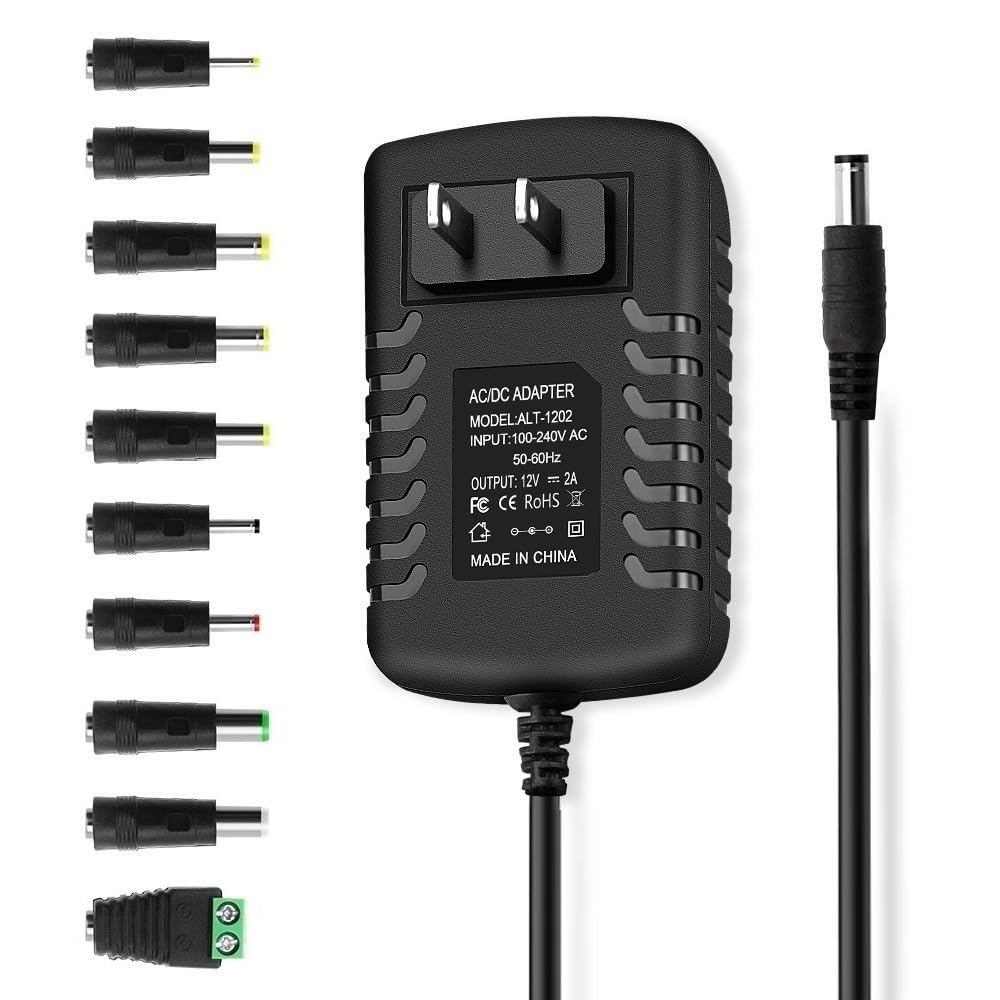 12V 2A DC Regulated Power Supply, 100-240V 50-60Hz AC to DC 12 Volt 2 Amp Replacement Power Adapter Cord, 5.5mm x 2.5mm Barrel Jack & 10 Tips, Tip…